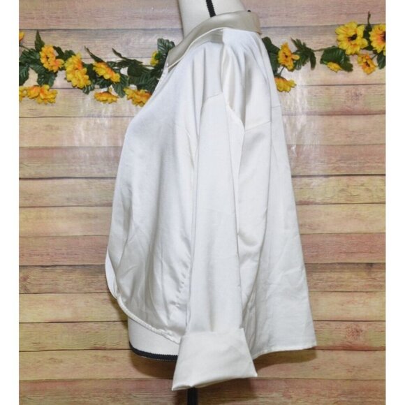 Sanctuary Ivory Button Front Collared Silky Blouse Top Size L V-Neck Career - Picture 4 of 12